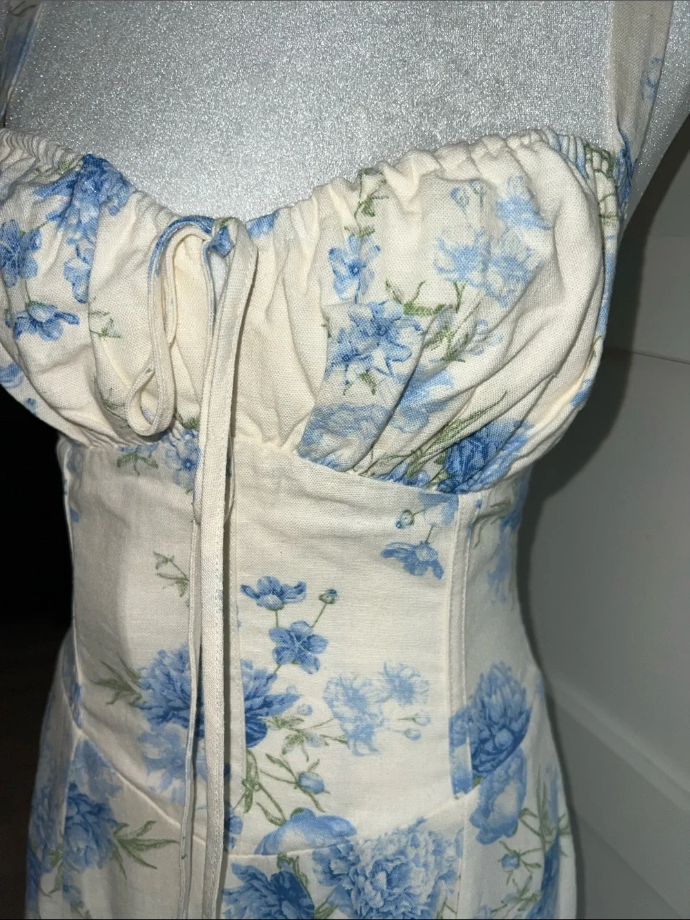 Blue Floral Cream Maxi Dress - Sleeveless Summer Dress - Picture 7 of 8
